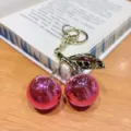 Cute glossy pink cherry keychain charm, metal leaves and ring detail for bags and car keys. - Pink Metallic Cherry