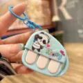 Cute cartoon panda piano recorder keychain toy, decompression bag pendant accessory details. - Blue Happy Panda