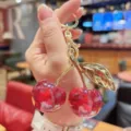 Sweet colorful cherry keychain resin car bag pendant exquisite girlish cute hanging ornament - Red Glitter Cherry