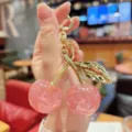 Sweet colorful cherry keychain resin car bag pendant exquisite girl small hanging ornament - Glitter Pink Cherry