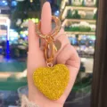 Portachiavi dorato con ciondolo a cuore in strass gialli scintillanti, elegante ciondolo borsa. - Giallo