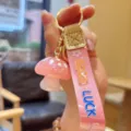 Cute pink jelly mushroom keychain with strap and gold hardware, perfect stylish bag charm accessory. - Pink Jelly Mushroom