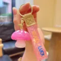 Cute pink jelly mushroom keychain with strap, glossy resin pendant for keys and bags accessory. - Rose Red Jelly Mushroom
