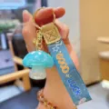 Creative ins-style jelly mushroom shape keychain, glossy resin pendant bag charm accessory for keys. - Blue Jelly Mushroom