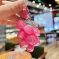 Llavero de racimo de uva rosa de acrílico lindo colgante de bolso accesorio para coche - Hoja Verde Rojo Rosa Cadena de Corazón Iridiscente
