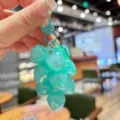 Llavero de racimo de uvas de acrílico fresco lindo bolso teléfono colgante coche - Hoja Verde Verde Cadena de Corazón Iridiscente