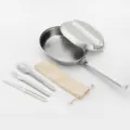 Kit de popote de camping en acier inoxydable avec couverts et sac pour cuisine extérieure - Boîte à Lunch Américaine + Couverts