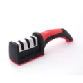 3-stage kitchen knife sharpener with ergonomic handle, red and black finish for daily home use. - Red