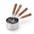 Edelstahl Messbecher Set mit Holzgriff fuer Kueche Backen und Kochen Zubehoerwerkzeug - 4 Messbecher Set / Originalfarbe