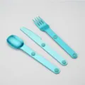 Portable magnetic camping cutlery set, aluminum spoon fork and knife three-piece set for travel. - Blue (Magnetic)
