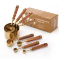 Stainless steel measuring cups and spoons set with wooden handles for baking kitchen 8pcs - 8-Piece Measuring Cup and Spoon Set / Color Box / Gold