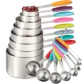 Stainless steel measuring cups and spoons set 16 pieces with colorful silicone handles baking tools. - Set of 16