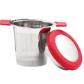 Infuseur à thé en acier inoxydable avec poignées et couvercle en silicone rouge. - Rouge