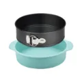 Silikon und Kohlenstoffstahl Springform Kuchenbackform Set mit Antihaftbeschichtung - 9-Zoll Runde Springform + Blaue Silikonbasis (Farbkarton)