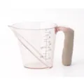 Transparenter Messbecher aus Kunststoff mit ergonomischem Griff und Skala für Flüssigkeiten. - Rosa
