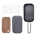 800ml gamelle de camping en aluminium anti-adhésif bento avec grille vapeur et planche bois - Ensemble Noir Teflon 800ML (Boîte à Lunch + Grille Vapeur + Planche à Découper en Noyer)