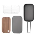 Set de popote de camping 800ml bento antiadhésif avec grille vapeur et planche à découper - Ensemble Gris Anodisé Dur 800ML (Boîte à Lunch + Grille Vapeur + Planche en Noyer)