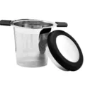 Filtre à thé en acier inoxydable avec poignées et couvercle pour infusion de thé en vrac. - Noir