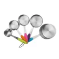 Stainless steel measuring cups set with colorful silicone handles for baking cooking kitchen use. - 5-Piece Measuring Cup