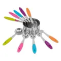 Stainless steel measuring cups and spoons set with colorful silicone handles for baking. - 10-Piece Measuring Spoon and Cup Set