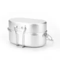 Boîte à repas de camping en aluminium style allemand avec poignée pliante et design à double couche. - Argent