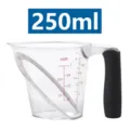 Clear plastic measuring cup with angled interior scale and black handle for baking 250ml - Black 1 Cup / 250ml / Black