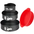 Set stampo per torta apribile antiaderente con teglia in silicone, teglie da forno in acciaio. - Set Tortiere Cuore e Tonde + Base in Silicone Rossa (Scatola Colore)