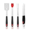 Stainless steel BBQ grill tool set 4-piece outdoor camping cooking spatula fork tongs - 4-Piece Set (Color Box) Without Cleaning Brush