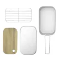 800ml Boite a Lunch Camping en Alu avec Grille Vapeur et Planche pour Exterieur - Ensemble Aluminium Anodisé Standard 800ML (Boîte à Lunch + Grille Vapeur + Planche en Acacia)