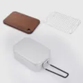 800ml Boite a lunch de camping en aluminium avec grille vapeur et planche a decouper - Ensemble Aluminium Anodisé Standard 1400ML (Boîte à Lunch + Grille Vapeur + Planche en Noyer)