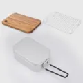 Set de boîte à bento de camping en aluminium 800ml avec grille vapeur et planche à découper - Ensemble Aluminium Anodisé Standard 1400ML (Boîte à Lunch + Grille Vapeur + Planche en Acacia)