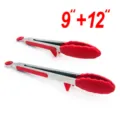 9 und 12 Zoll rote Silikon Küchenzange Set, Edelstahl Grill Lebensmittel Clips 2tlg - Mit Ständer Verpackt / 9+12 Zoll Set / Rot