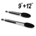 Roestvrijstalen keukentang set met siliconen uiteinden in 9 en 12 inch voor barbecue en koken. - Kleurendoos / 9+12 Inch Set / Zwart