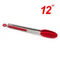 Edelstahl Küchenzange mit rotem Silikongriff und Kopf zum Kochen, Grillen, 12 Zoll. - Farbkarton / 12 Zoll / Rot