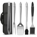 Stainless Steel BBQ Tool Set Grill Utensils with Portable Case for Outdoor Camping - 5-Piece Set (Black Canvas Bag)