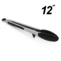 Edelstahl Zange 12 Zoll mit schwarzem Silikongriff und Ständer zum Grillen und Backen. - Mit Ständer Verpackt / 12 Zoll / Schwarz