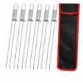 Stainless steel BBQ skewers set of 6 with canvas storage bag for outdoor camping grilling. - 6 Piece Set (Canvas Bag)