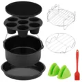Kit d'accessoires pour friteuse sans huile avec moule à gâteau, plaque à pizza et grilles. - Set de 9 Pièces