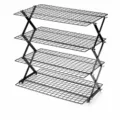 4-tier foldable cooling rack for baking, black metal mesh wire shelf for bread and cake. - 4-Layer Cooling Rack / Black