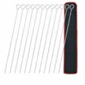 Stainless steel BBQ skewers 12-piece set with canvas storage bag for outdoor BBQ cooking - 12 Pieces (with Canvas Bag)