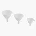 Juego de 3 embudos de plástico blanco, herramienta de cocina versátil para aceite y líquidos. - Set de tres piezas / Blanco
