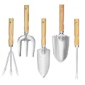 Stainless steel garden tool set 5 pieces with wooden handle for home planting and weeding. - 5-Piece Set (Boxed)