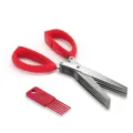 5-layer stainless steel multi-blade kitchen herb scissors with durable red handles. - Rose Red