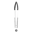 Stainless steel kitchen tongs with heat resistant silicone tips for cooking and serving food securely. - 12-Inch Food Tongs with Stand