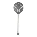 Grey silicone slotted spoon with stainless steel handle, kitchen skimmer utensil variant. - Skimmer / Gray