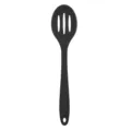 Black silicone slotted cooking spoon kitchen utensil, heat resistant nonstick soup skimmer tool. - Black Slotted Spoon