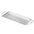Stainless steel rectangular barbecue tray with dual handles, silver metal finish SKU display. - Tray Only (Without Rack)