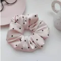 Pink polka dot satin scrunchie ballet core hair accessory for women sweet cute ponytail holder. - E Style-Pink Polka Dot Plain
