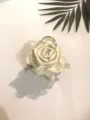 Vue détaillée de la pince à cheveux rose en tissu beige, idéale pour coiffures semi-attachées. - Blanc Cassé