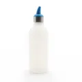 Kitchen condiment squeeze bottle for ketchup and soy sauce, plastic dispenser with blue cap. - Narrow Mouth / Blue